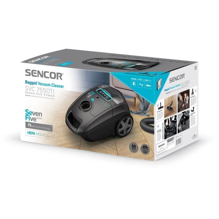 Bagged cylinder vacuum cleaner - SENCOR - SVC 7550TI - 75 dB - 3.5 L - Grey