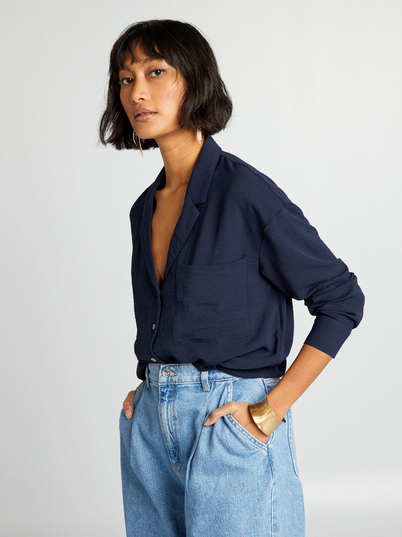 Shirt met lange mouwen en pyjamakraag - BLAUW