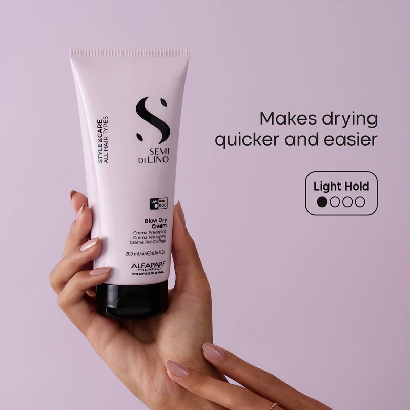 Alfaparf Milano Semi di Lino Style&Care Creme para Secagem com Escova: creme protetor que acelera a secagem dos cabelos, ideal para todos os tipos de cabelo.