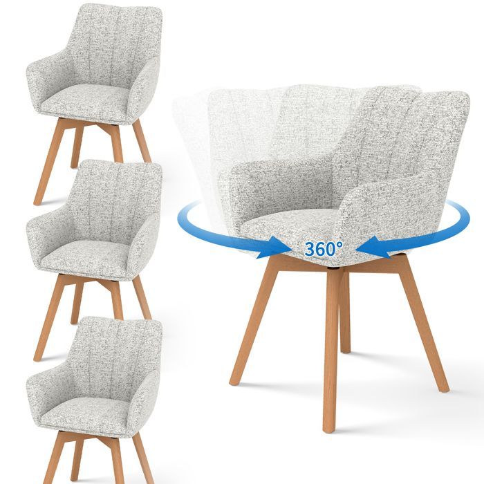 WAFTING Lot de 4 Chaises de Salle à Manger Pivotantes 360°, Accoudoirs et Pieds Bois, Dossier Haut avec Coussin en Molleton.Beige.
