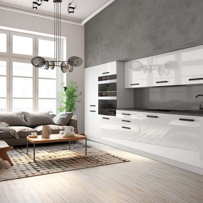 Cucina componibile completa Belini GRACE - 300 cm. Con piano di lavoro, bianco lucido
