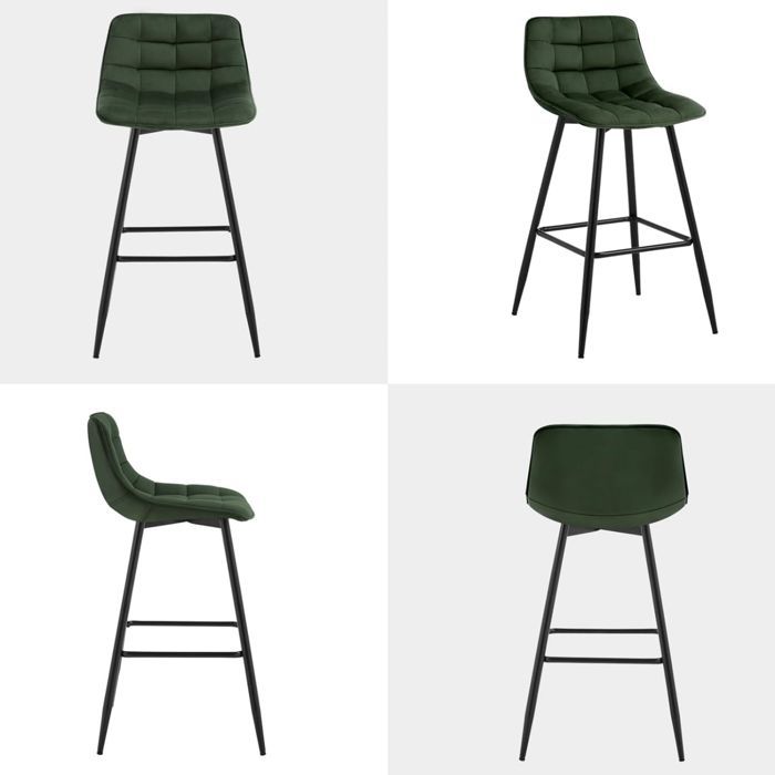 Taburete de bar WOLTU 4X, silla de bar, asiento tapizado en terciopelo con patas y reposapiés de metal, verde oscuro.