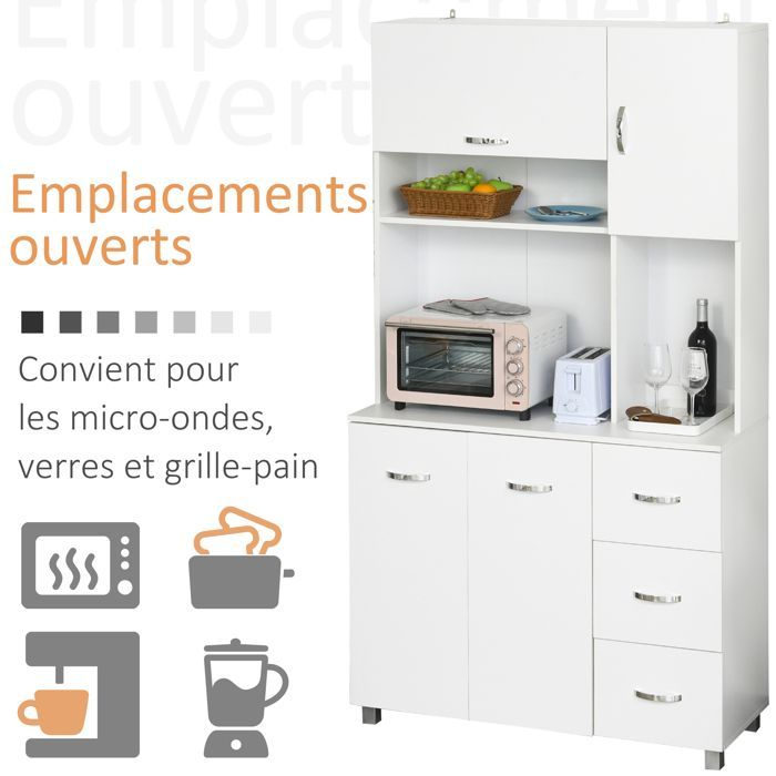 Küchenschrank – HOMCOM – mit viel Stauraum, 4 Türen, 3 Schubladen, großem Einlegeboden – Holz – 100 x 39,5 x 183,5 cm – weiß