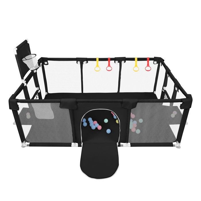 Parque infantil de 180 x 120 cm con 50 pelotas de plástico, área de juego de baloncesto plegable, centro de actividades infantiles para interior y exterior.