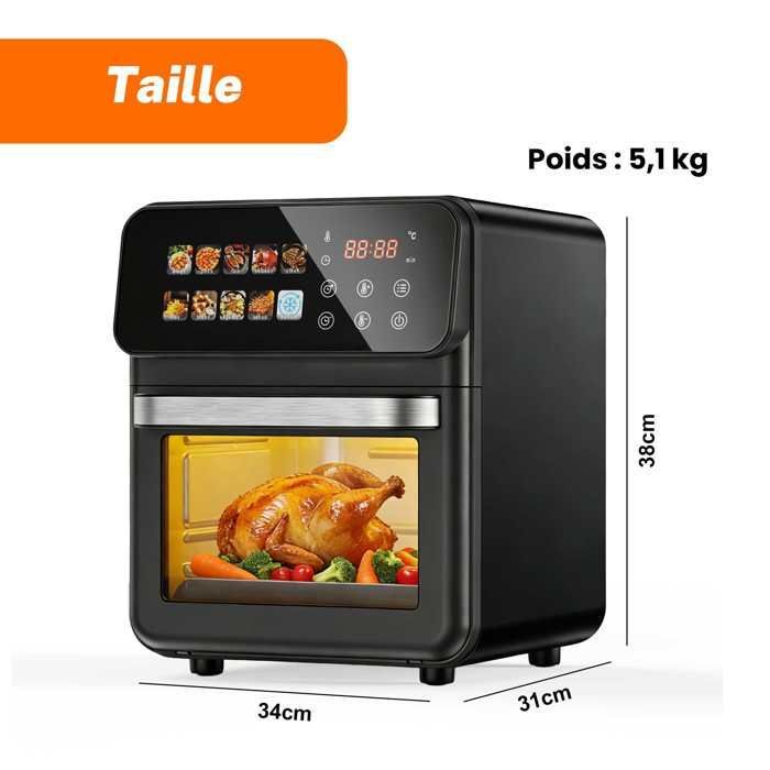 Friteuse sans huile Airfryer 10L écran tactile 10 programmes cuisson saine rapide 80-200°C