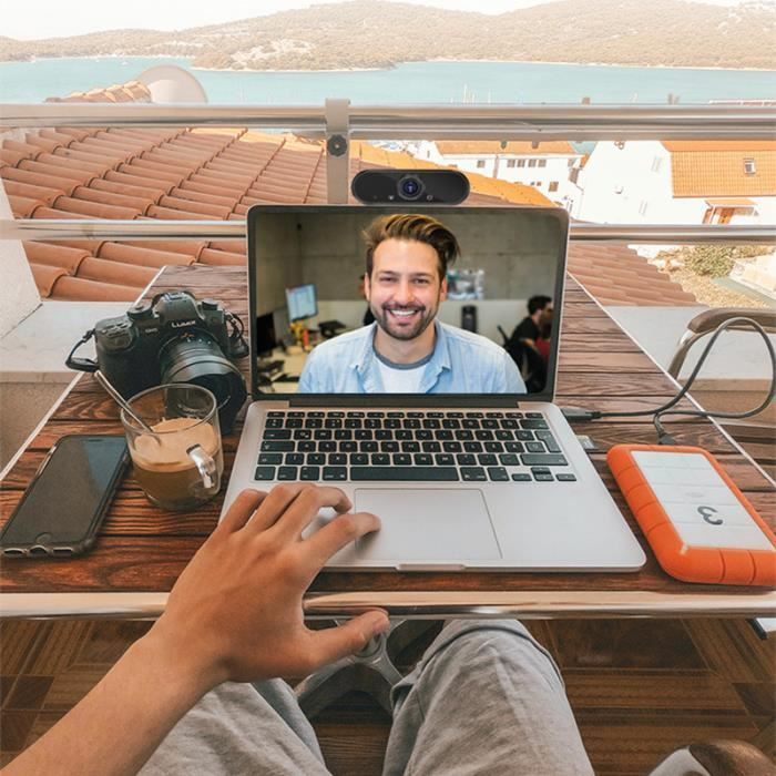 Webcam Full HD 1080P con microfono stereo, registrazione video a 180°, compatibile con Windows e Mac, piccola - nera