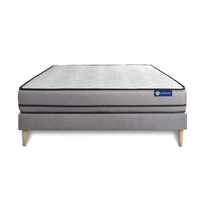 Ensemble Matelas Sommier 120x190 cm - Sommier Gris (en kit) - Actilatex Night