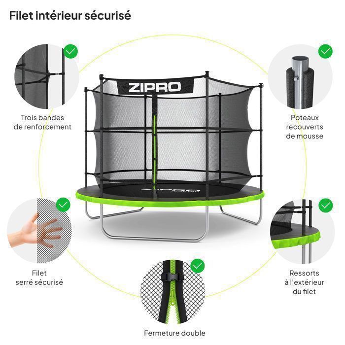 ZIPRO JumpPro IN Trampoline - 8ft (252 cm) - 150 kg Load Capacity - Quick Assembly - Enhanced Safety - Outdoor