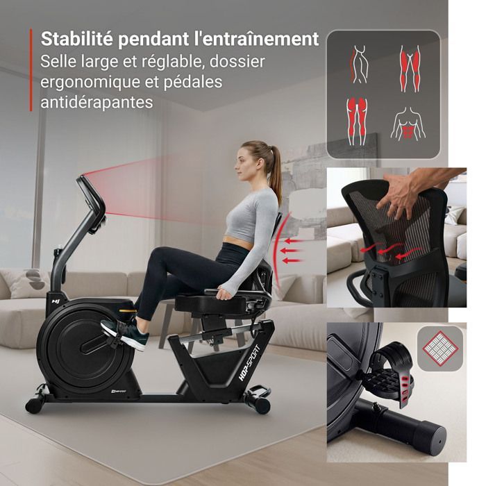 Hop-Sport HS-5000L Ranker Recumbent Exercise Bike with Bluetooth, App Connectivity, 32 Levels of Magnetic Resistance, Max. 140 kg