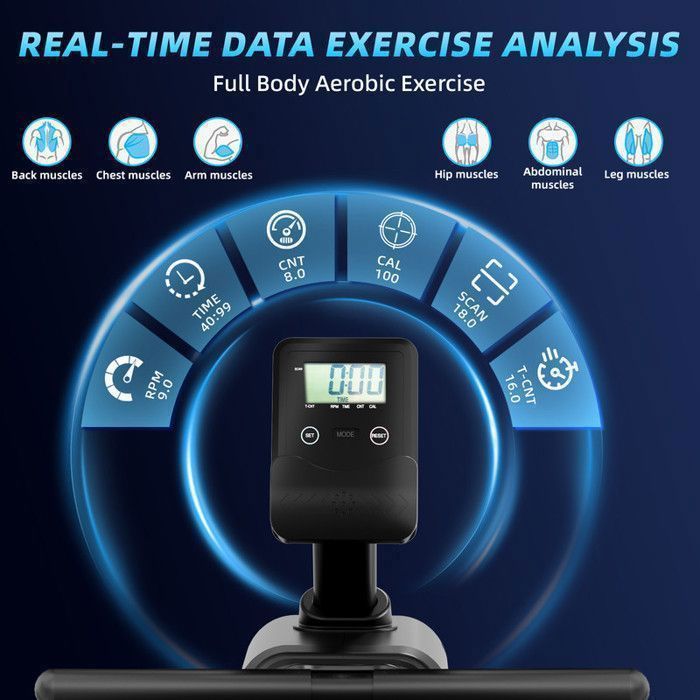 Máquina de remo magnética para interiores, 16 niveles de resistencia, con pantalla LCD, carga máxima 120 kg.