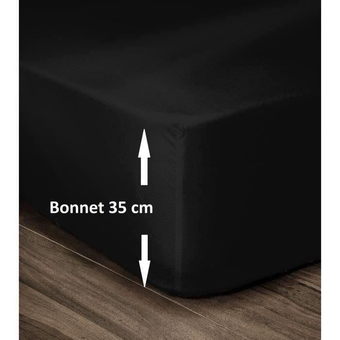 Sábana bajera ajustable LOVELY HOME 100% algodón 160x200cm - Bolsillo de 35cm - Negra