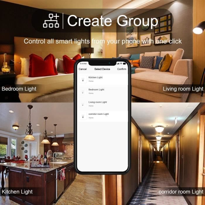Lampadina LED intelligente WiFi dimmerabile da 9W 1000Lm, attacco B22, compatibile con Alexa, Echo e Google Home, confezione da 3