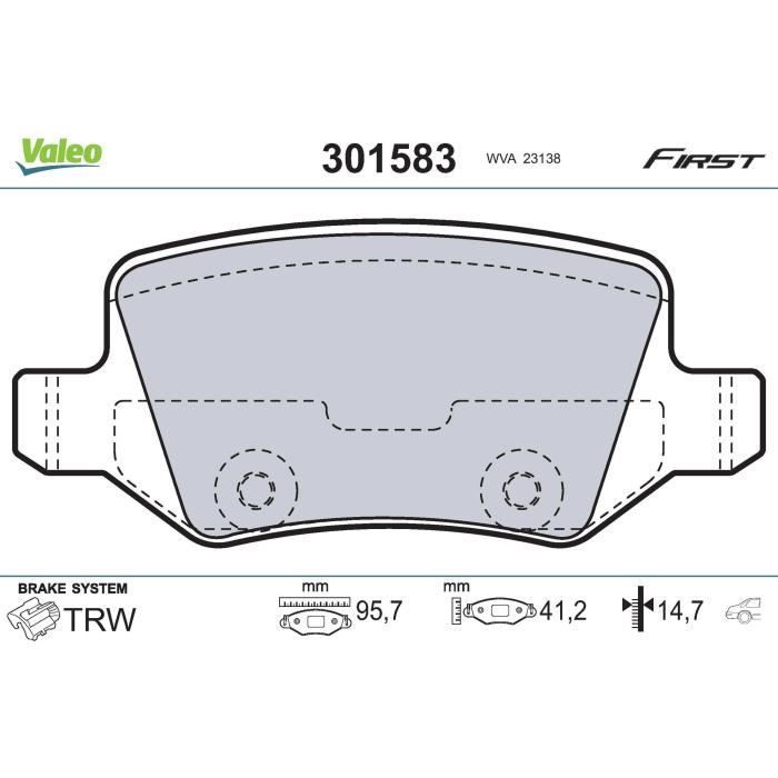 Pastillas de freno para Mercedes Clase B, primera gama - VALEO - 301583