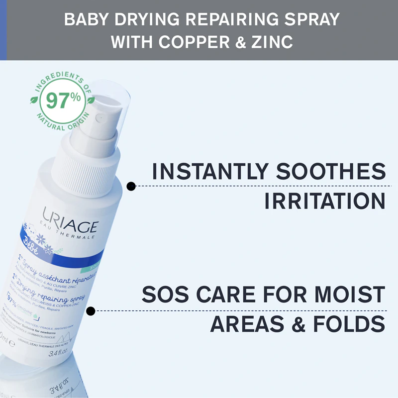 Uriage Bébé 1st Cu-Zn+ spray reparador secante para irritações