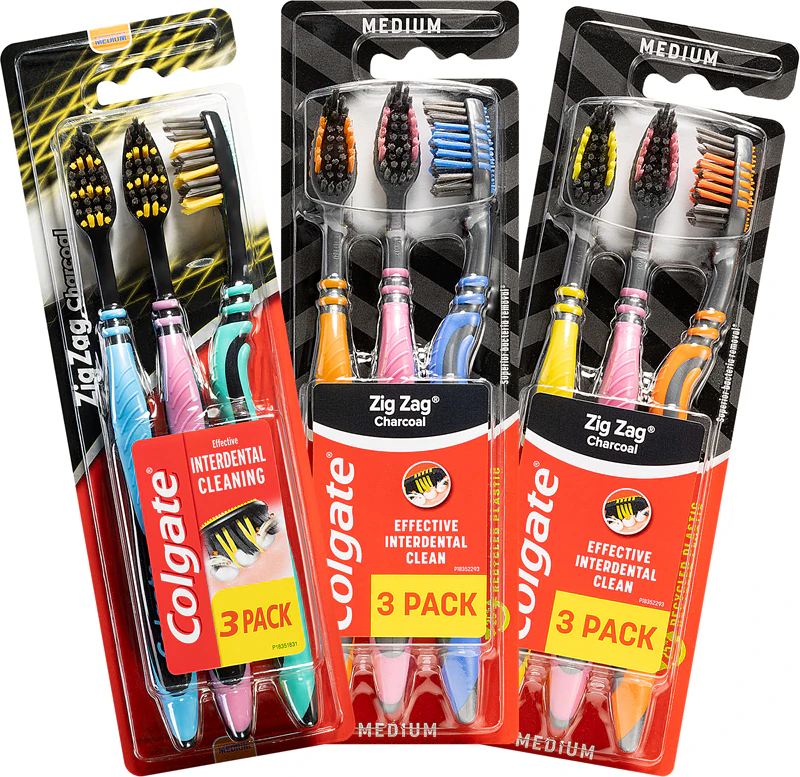 Zubné kefky Colgate Zig Zag s aktívnym uhlím stredné