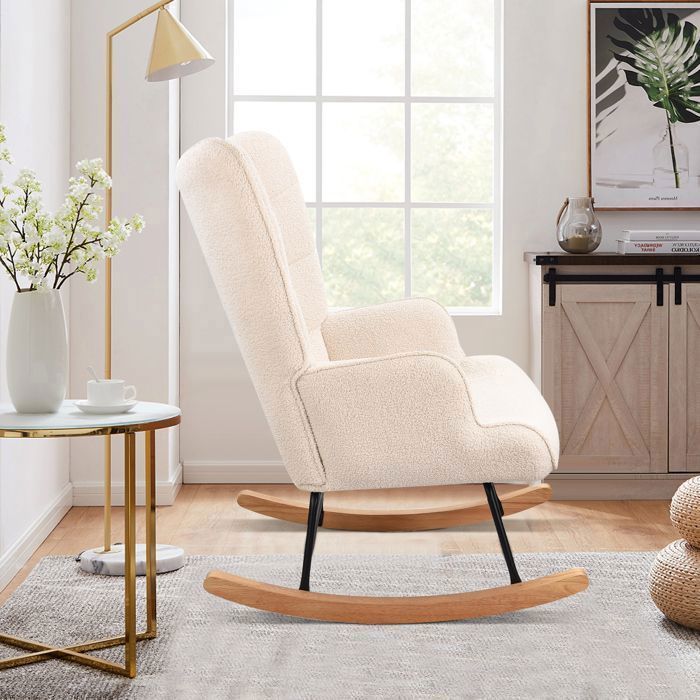 Fauteuil à Bascule - LUMINARIX - Beige - Scandinave - Métal et Bois Massif - Confort Optimal