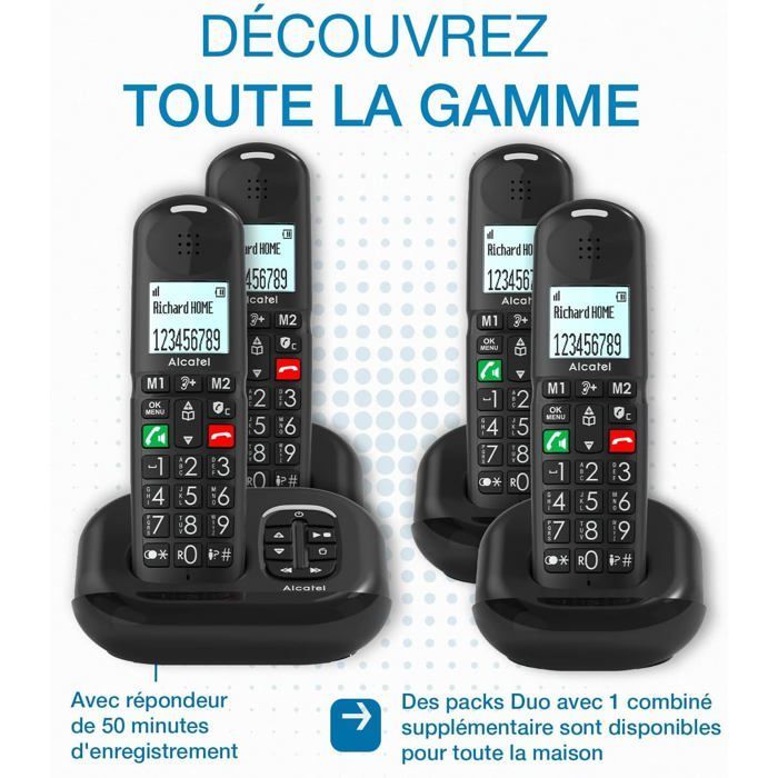 Téléphone fixe sans fil senior avec répondeur - ESTAMPILLE - Écran haute lisibilité - Grandes touches