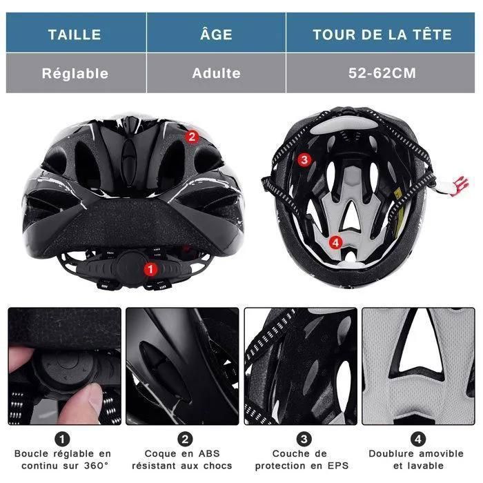 Fahrradhelm für Erwachsene (Herren und Damen) mit Visier, geeignet für Mountainbikes und Elektroroller, Kopfumfang 52–62 cm, Schwarz-Weiß