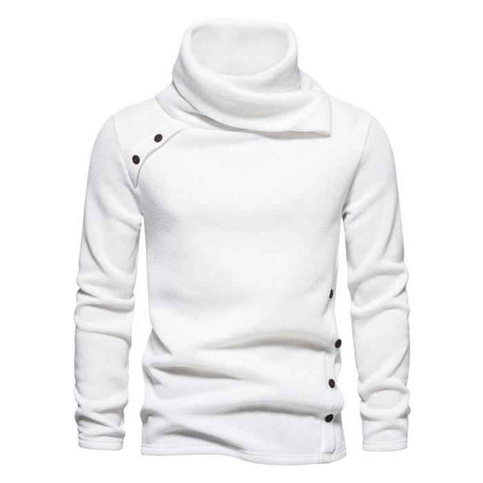 Herren-Strickpullover mit Schalkragen, schmale Passform, lässiger Herbst-/Winterpullover, einfarbig, bequemes Material – EU-Größe – Weiß