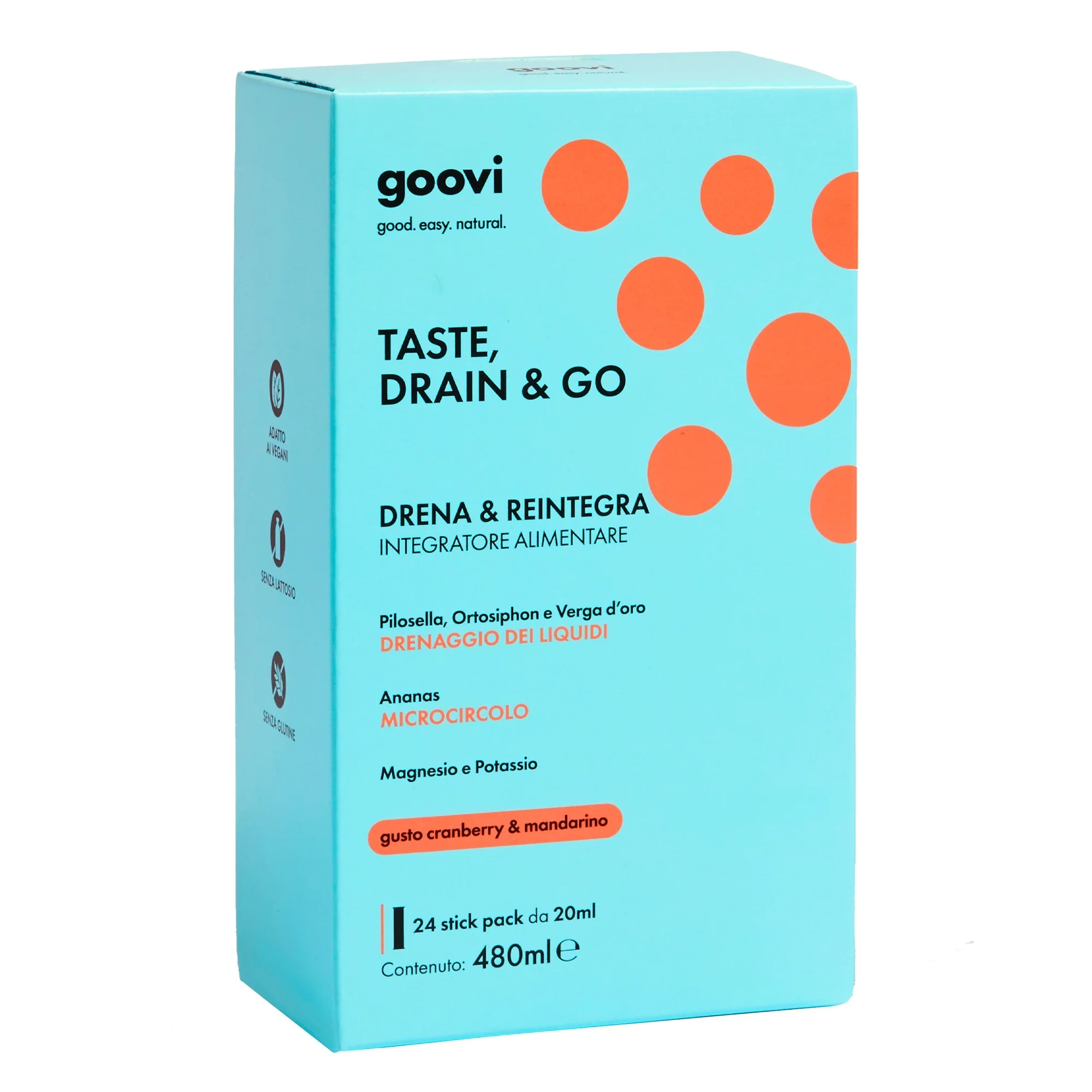 Integratori Alimentari TASTE, DRAIN & GO Drena e Reintegra - Cranberry & Mandarino - Integratore Drenante, Integratore Circolazione, Integratore Vitamine e Sali Minerali