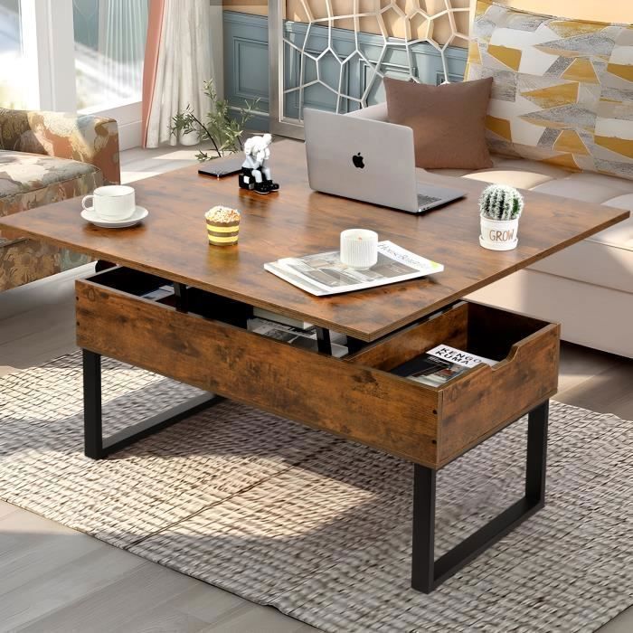 Salontafel met opklapbaar blad - VOWNER - Converteerbare salontafel voor eetkamer, vintage bruin - woonkamer - rechthoekig - vintage