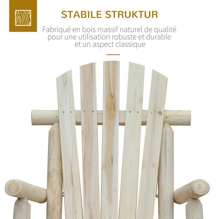 Silla de jardín Adirondack - Outsunny - estilo neorretro, asiento y respaldo ergonómicos - madera de pino - natural