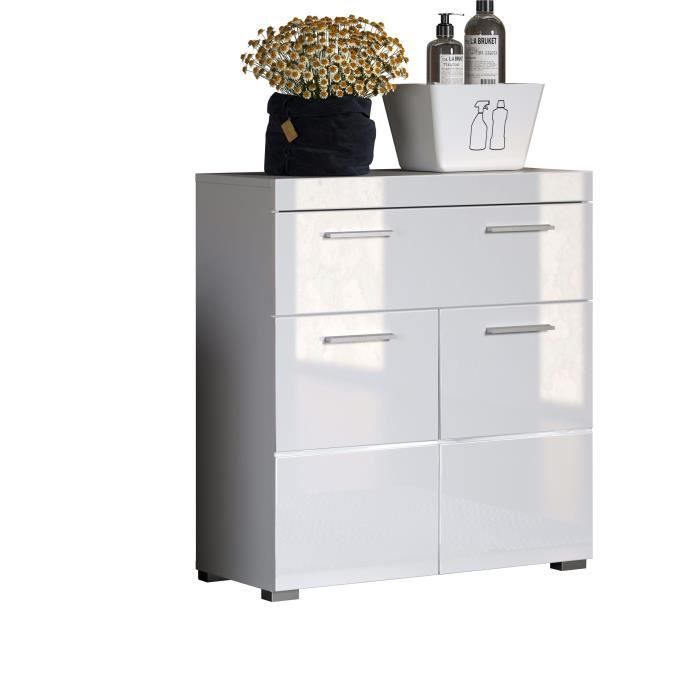 Mobiletto da bagno, contenitore basso - 2 ante e 1 cassetto - Bianco - L 73 x P 31 x H 79 cm - AMANDA