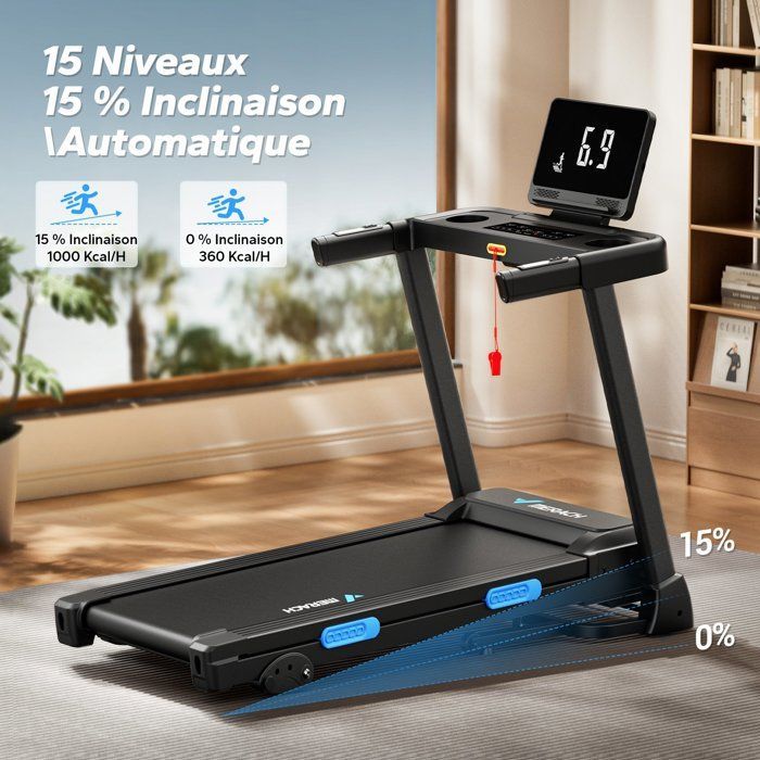 Folding Treadmill – MERACH – 15% Incline – 0.8-12km/h – 1.25 CHP Motor – LCD Screen – Bluetooth – App Connectivity