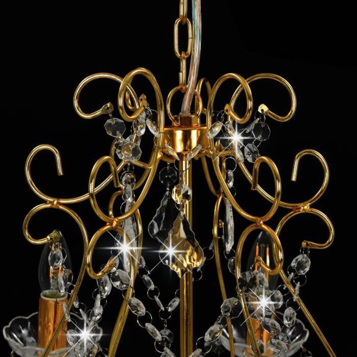 Lámpara colgante vidaXL, 6 bombillas E14, 60x44 cm, base de metal dorado con cuentas de cristal acrílico, lámpara elegante 281603