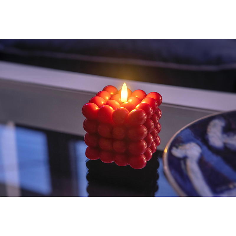 Vie Selected Cube LED-lampa 8,5x8,5x7,5 cm med timer röd