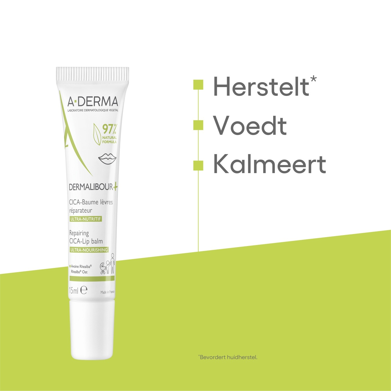 A-DERMA balzam za usne Dermalibour+ + obnavljajući balzam za usne s iritacijom kože - 15 ml