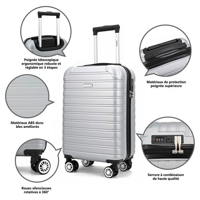 Mala de cabine 55×35×20 cm – Mala rígida leve e resistente a impactos em ABS com fechadura de combinação e 4 rodas – Compatível com Ryanair – Cinza