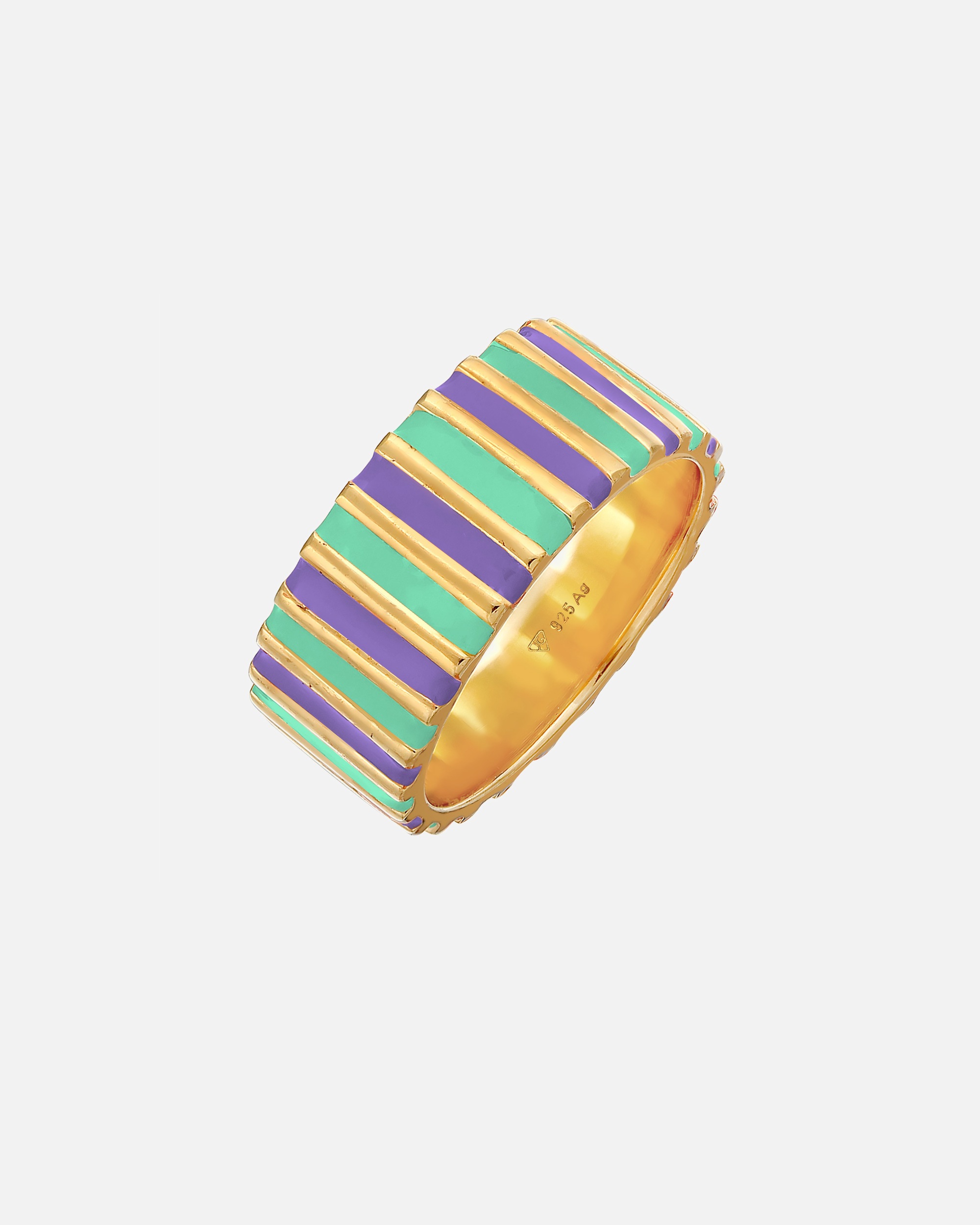 Elli Femmes Bande Rainures avec Émail Jaune et Orange en Argent Sterling 925 Plaqué Or
