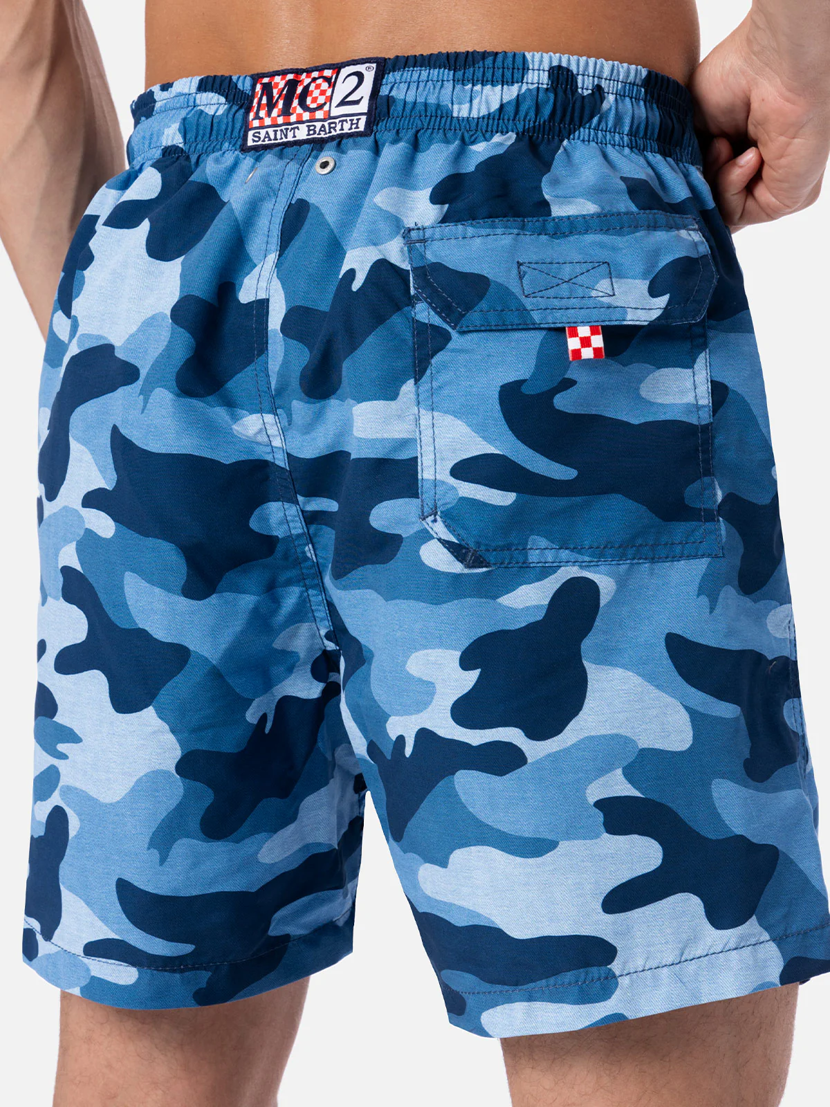 Gustavia Camouflage Mid-Length Swim Shorts | Peach Touch Effect Fabric | Elasticated Waistband with Drawstring | MC2 Saint Barth