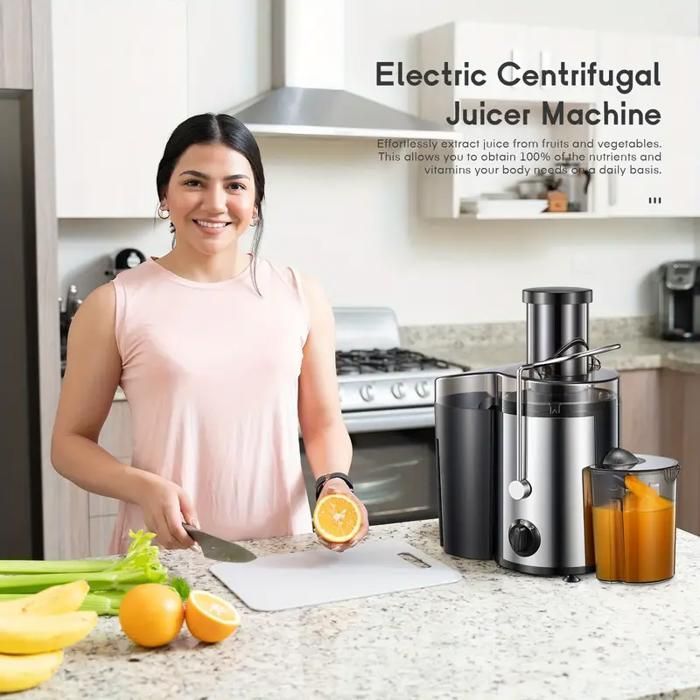Centrifugeuse Extracteur de Jus, 500W Centrifugeuse Fruits et Legumes à 3 Vitesses, Bec Anti-goutte, Grand Bouche en Acier Inox