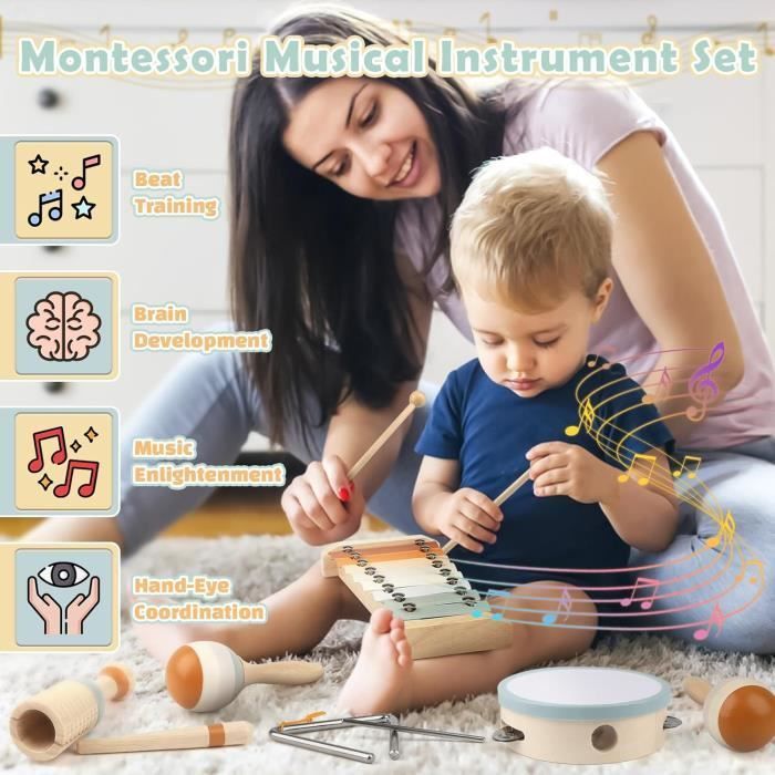 Instrumento musical - Juguete para bebés - Xilófono y maracas - Madera Montessori - 3 años - Unisex