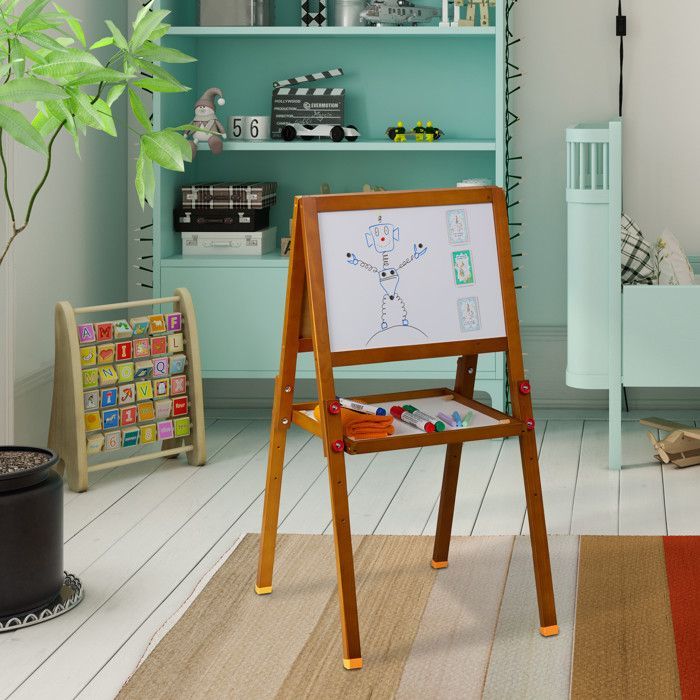 Pizarra magnética blanca y negra Reladays para tu hijo/a, altura ajustable, 65-77 x 39 x 44,5 cm, marrón.