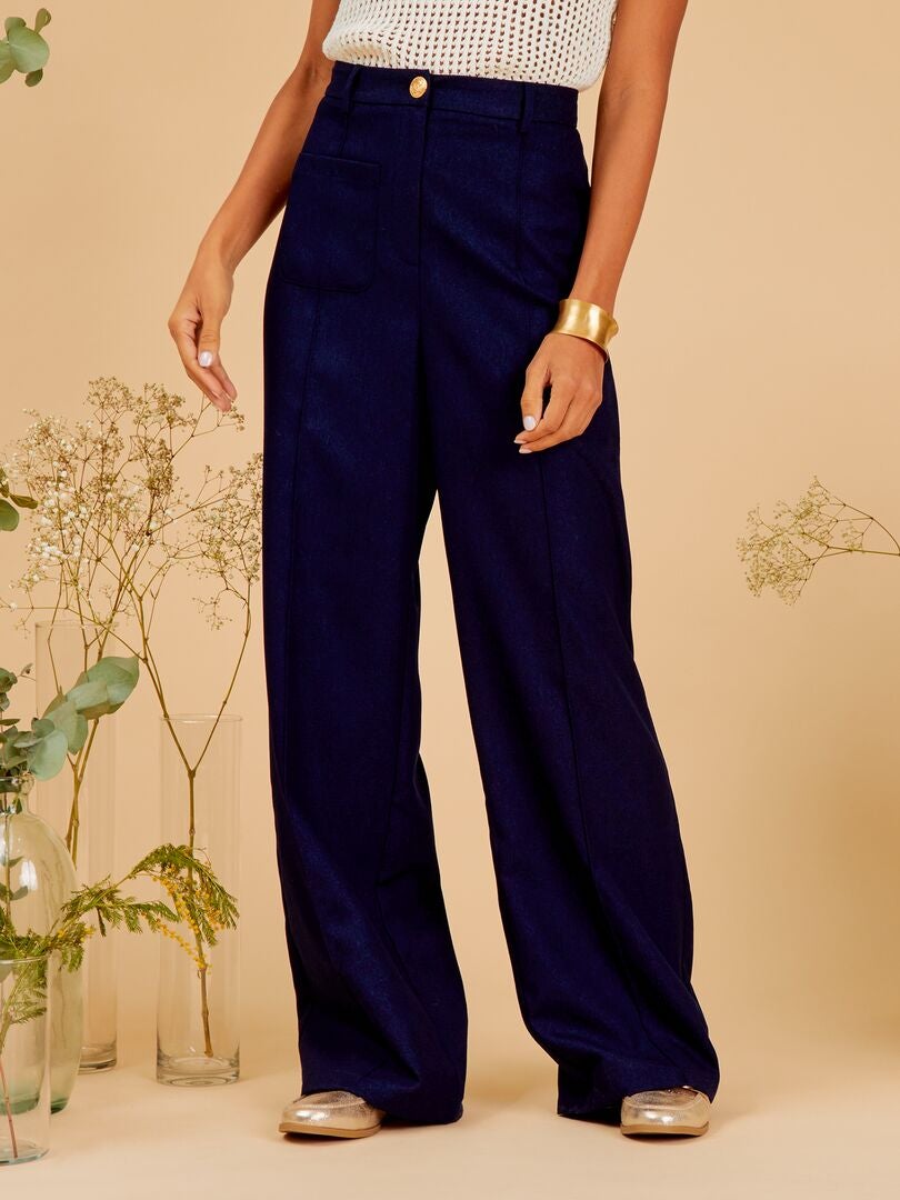 Rechte broek met hoge taille - BLAUW