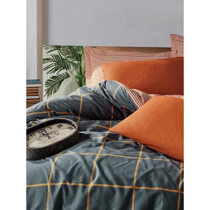 Parure de lit - 1 housse de couette 220 x 240 cm + 2 taies d'oreiller 60 x 60 cm - 100% coton renforcé - Cannelle