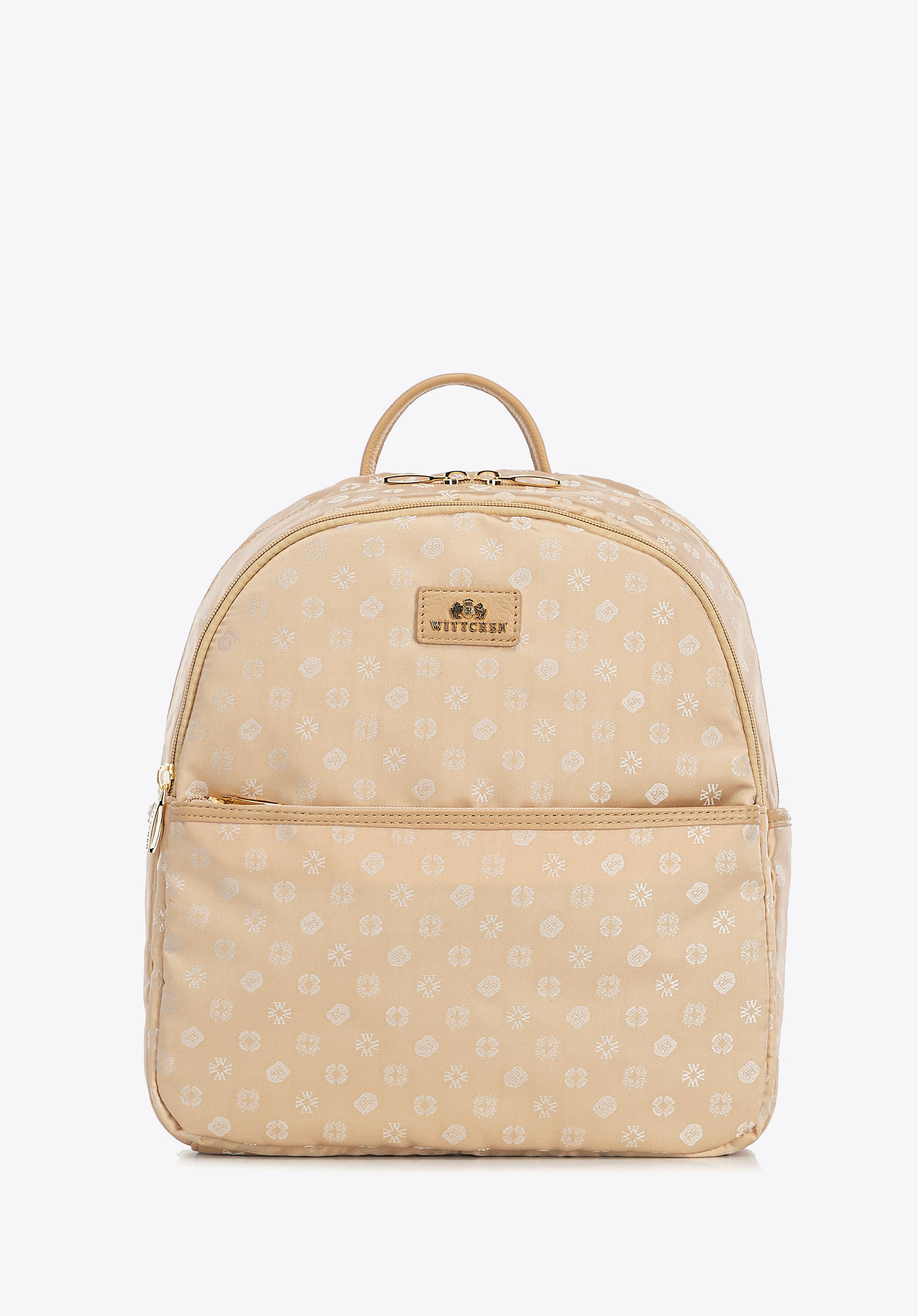 Plecak damski półokrągły elegancki w monogram kremowy