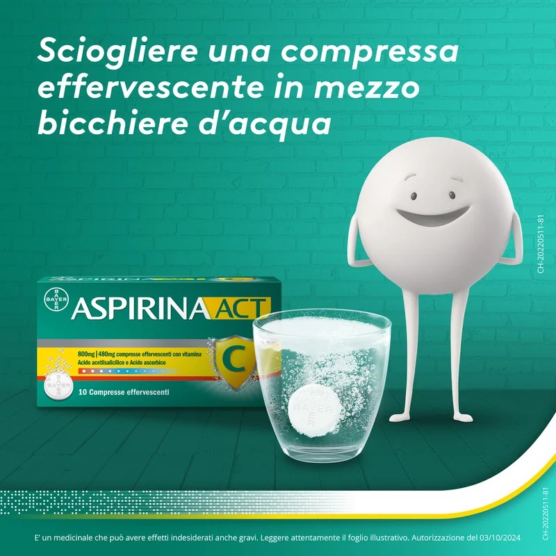 ASPIRINE Aspirine Act C Fièvre et symptômes grippaux 10 comprimés effervescents avec vitamine C