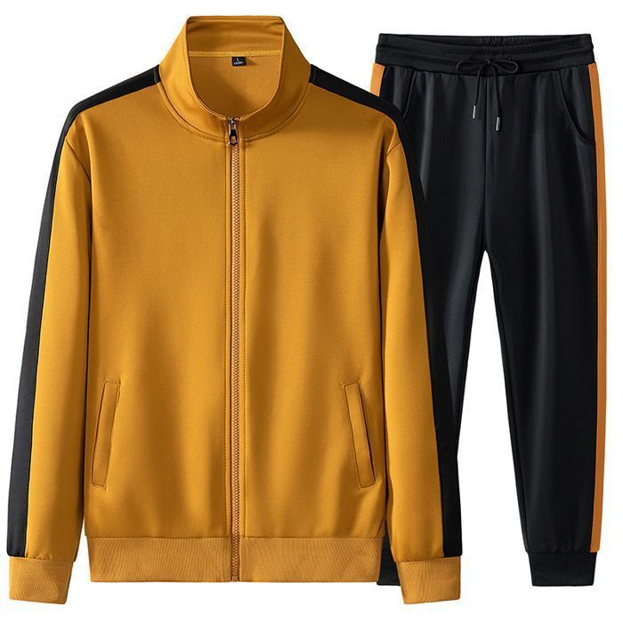 Completo da uomo bicolore a collo alto, set autunnale a 2 pezzi - Giallo