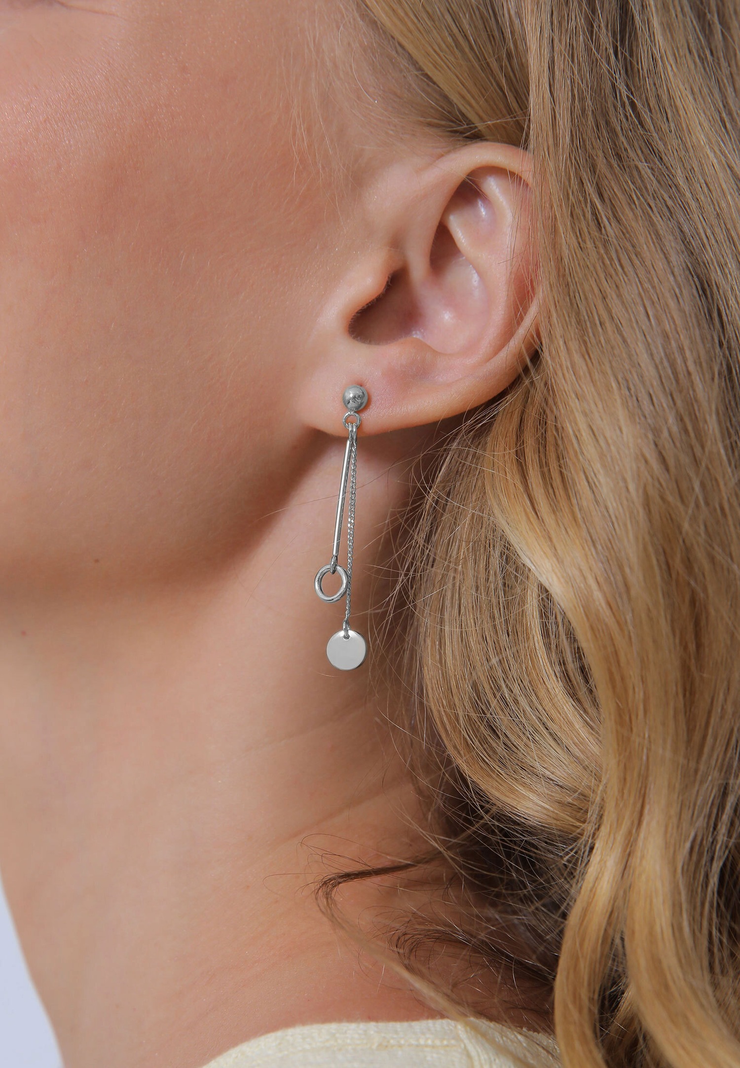 Elli Femmes Pendentif d'oreilles Chaîne Cercle Bâton Géo Basique en Argent Sterling 925