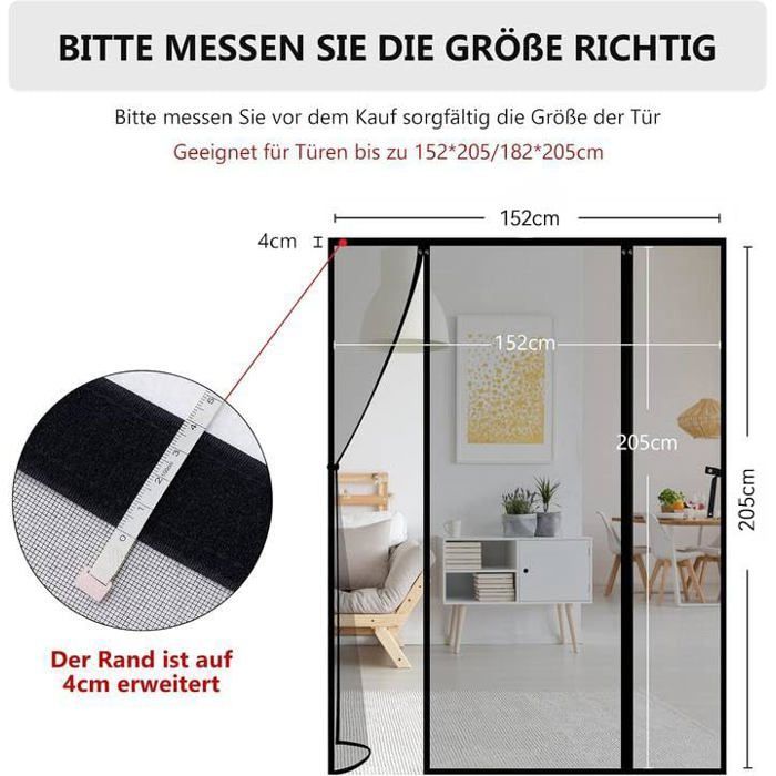 Moustiquaire Magnétique - Lineware - 152x205 cm - Installation sans perçage - Protection contre les insectes