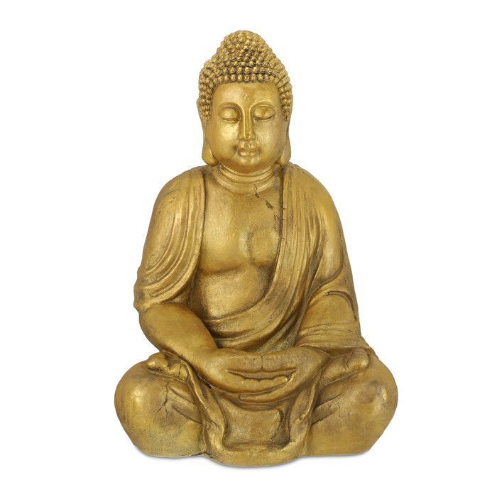 Relaxdays Buddha Statue for Garden, Weatherproof and Frost Resistant, Seated, XL Decorative Object, H x W x D 70 x 45 x 35 cm, Gold