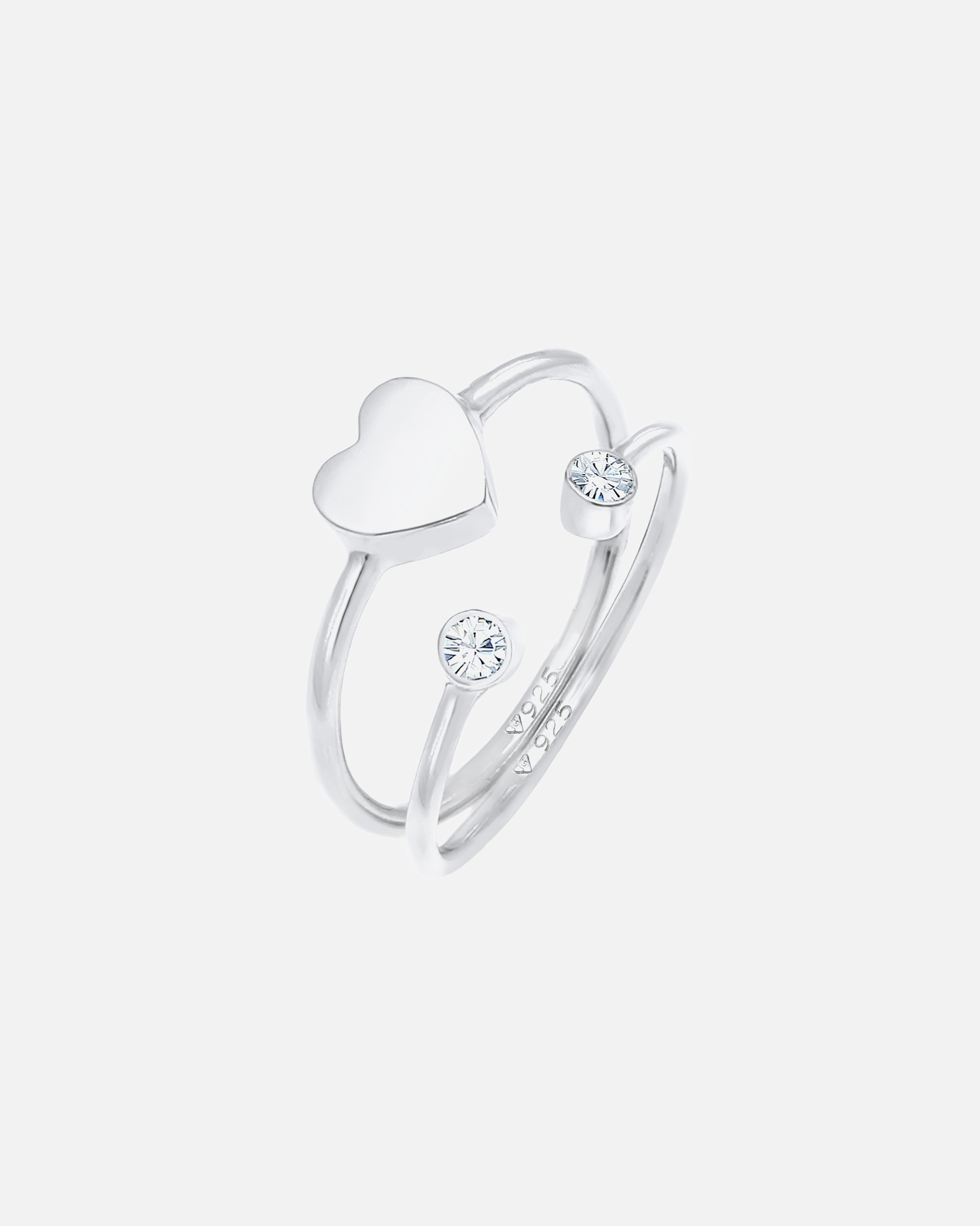 Elli Femmes coeur cristal empilé anneau set en argent sterling 925
