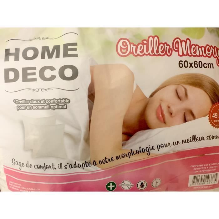 Almohada - Blanca - 60x60 cm - Espuma viscoelástica - Funda extraíble - Antibacteriana