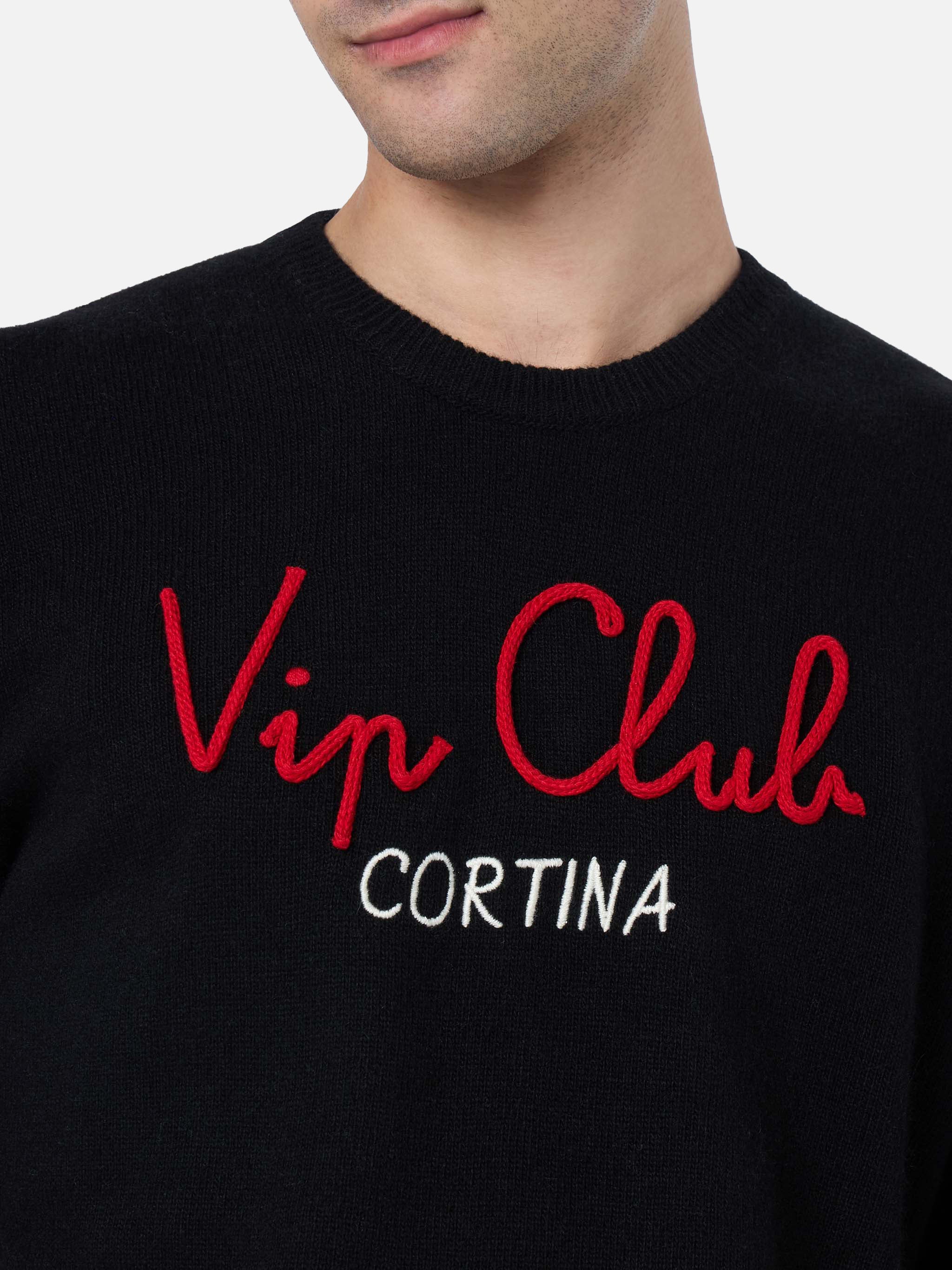 Maglione nero da uomo Heron con ricamo Vip Club Cortina | VIP CLUB COR