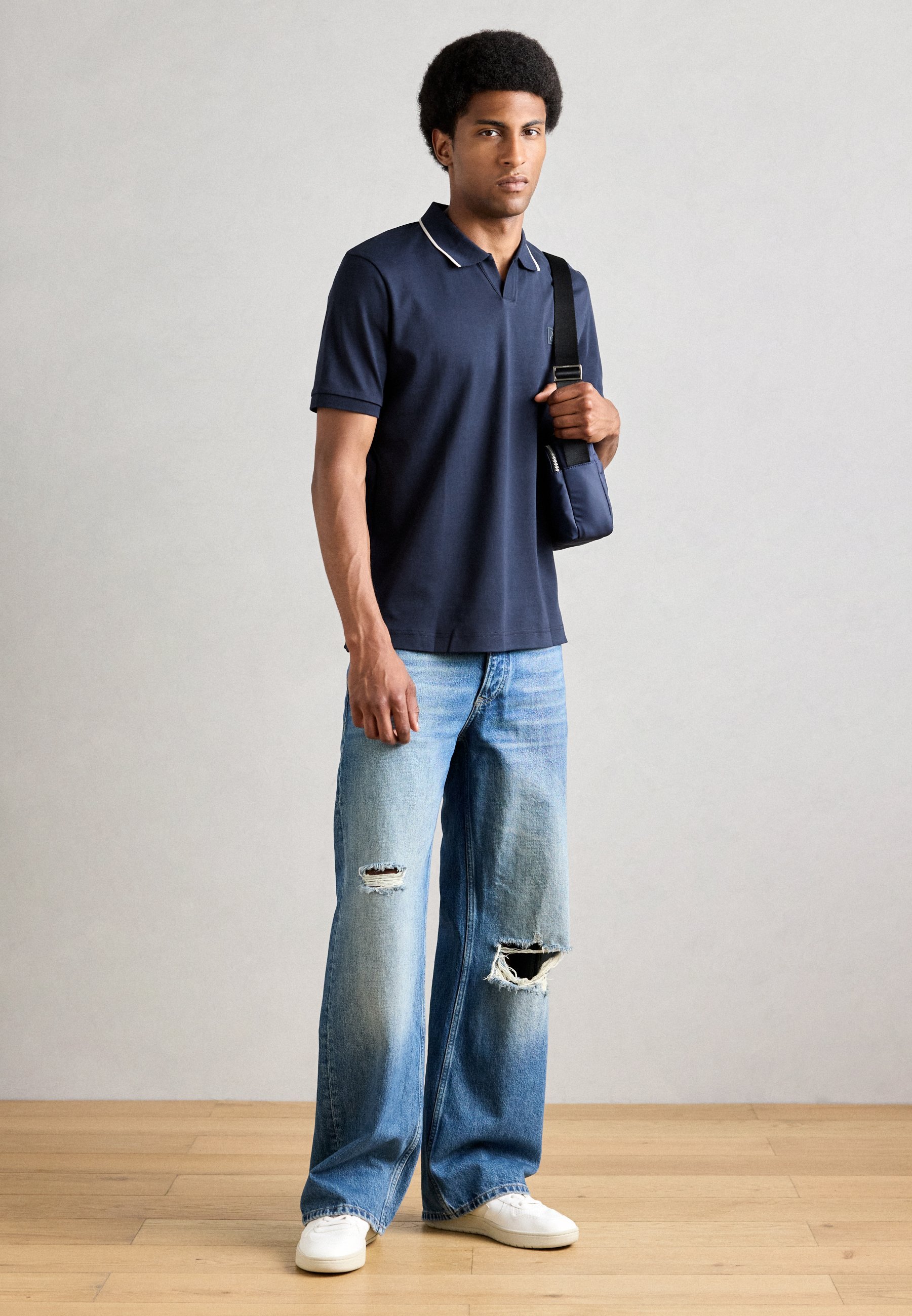 Polo Marc O'Polo a maniche corte con colletto camp - blu scuro