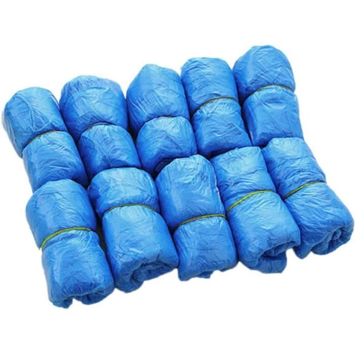 Paquete de 100 cubrezapatos desechables de plástico azul Changzhou para protección en interiores y exteriores - Impermeables